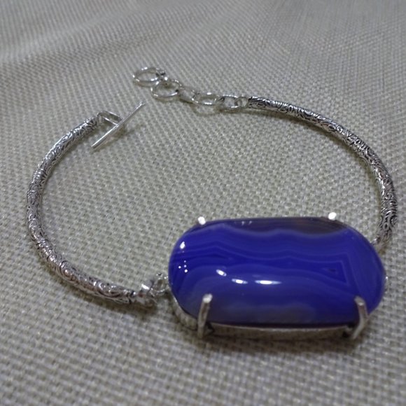 Gorgeous "PURPLE BOTSWANA AGATE" Handmade Sterling Stamped Bangle Bracelet 872A - Picture 3 of 3